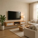 Ver imagem 5 de Rack Suspenso Santorini 180cm Nature Design Moderno 2 Gavetas Rusticas com Tela Palha Sintetica