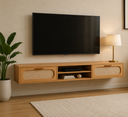 Ver imagem 1 de Rack Suspenso Santorini 180cm Nature Design Moderno 2 Gavetas Rusticas com Tela Palha Sintetica