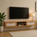 Ver imagem 1 de Rack Suspenso Santorini 180cm Nature Design Moderno 2 Gavetas Rusticas com Tela Palha Sintetica