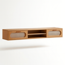 Ver imagem 4 de Rack Suspenso Santorini 180cm Nature Design Moderno 2 Gavetas Rusticas com Tela Palha Sintetica