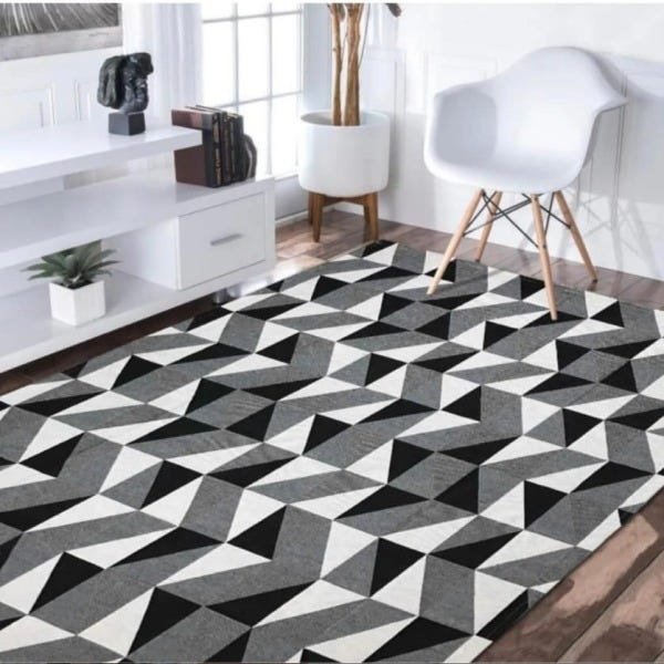Tapete Dubai Felpudo Fofinho 2,00M x 1,35M Sala/Quarto Cinza Geométrico - 1