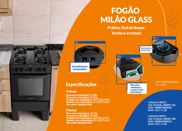 Fogao Atlas Milao Glass 5q Preto - 11