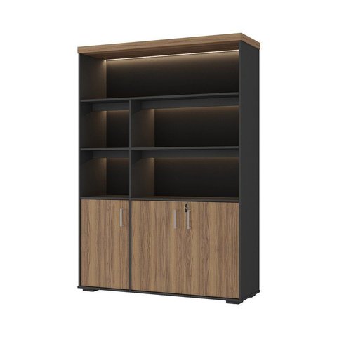 Estante Artany com LED - Nogal/Preto