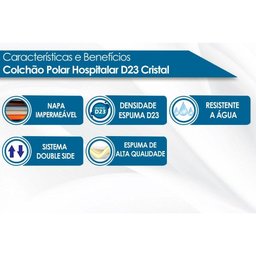 Colchão Solteiro Espuma D23 Hospitalar Impermeável Cristal Napa Azul (88x178x12) - Polar - 3
