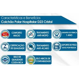 Colchão Solteiro Espuma D23 Hospitalar Impermeável Cristal Napa Azul (88x178x12) - Polar - 2