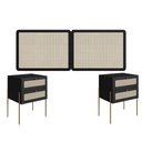 Ver imagem 2 de Cabeceira Casal 160cm e 2 Mesas de Cabeceira com 2 Gavetas Cor:nero com Dourado