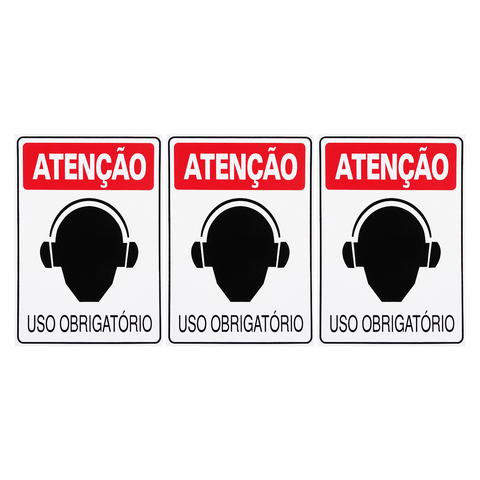 Combo 6 Placas de Sinalização Atenção Abafador Auricular Uso Obrigatório 20x30 Acesso - S-203 F9e