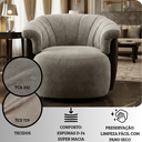 Ver imagem 6 de Poltrona Decorativa Giratória Luxuosa Linho Bege Aveludado Detalhe Courino Marrom Sala Hall Estudios