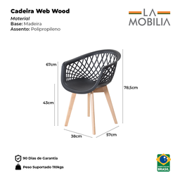 Kit 2 Cadeiras Web Wood em Madeira e Pp Pretas com Braço - 6