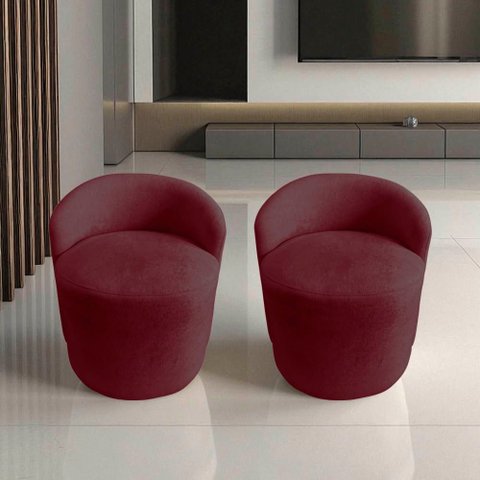 Kit 2 Poltronas Decorativa Yara Orgânica Suede Marsala