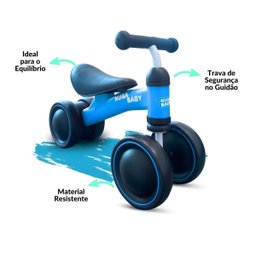 Bicicleta Infantil Nuga sem Pedal 4 Rodas Azul - Segurança e Diversão - 2