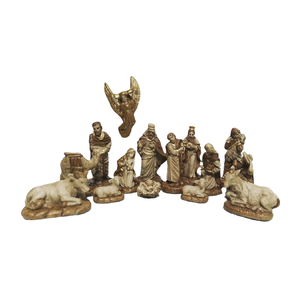 Presepio Natalino 14cm Enfeite 15 Peças Gesso Marrom Decoração