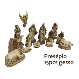Presepio Natalino 14cm Enfeite 15 Peças Gesso Marrom Decoração - 2