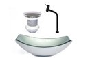 Ver imagem 1 de CUBA DE VIDRO OVAL CHANFRADA 46CM PRATA + VALVULA + TORNEIRA METAL PRETA