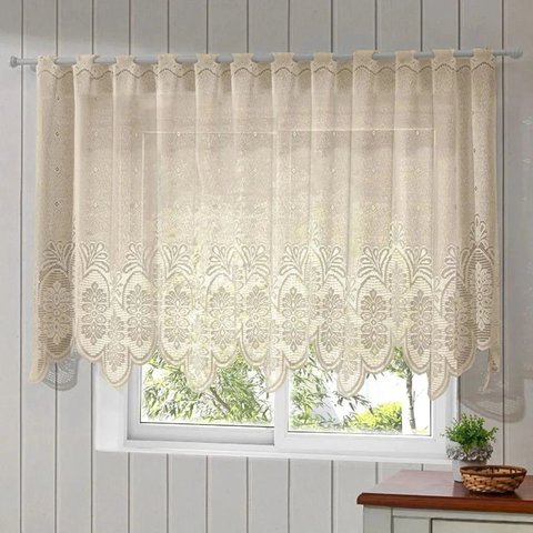 Cortina Renda Cozinha Classica Arabesco Bico 2,20x1,00 - Bege