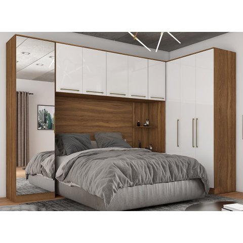 Quarto Modulado Completo Casal 09 Portas 06 Gavetas c/ Espelho Irlanda Amendola Branco Demóbile