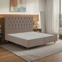 Ver imagem 1 de Kit Cama Box King e Cabeceira em Madeira Maciça Estofada Espresso Móveis Marrom