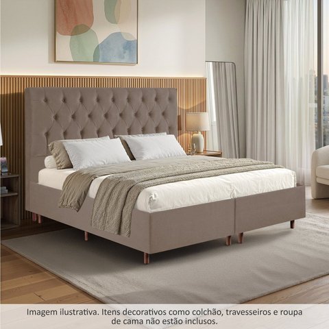 Kit Cama Box King e Cabeceira em Madeira Maciça Estofada Espresso Móveis Marrom
