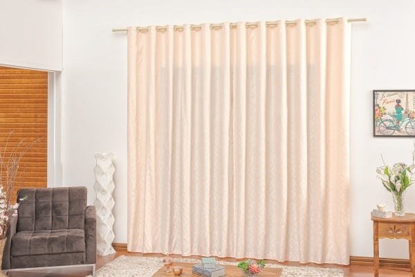 Cortina estampada bege e palha para sala e quarto 4,00m x 2,70m ilhos e varao Montreal - 1