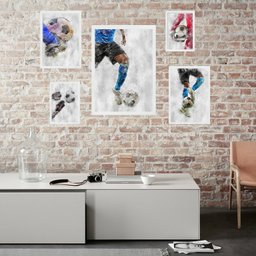 Composição 5 Quadros Aquarela Futebol:madeira Branca - 2