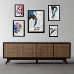 Composição 5 Quadros Aquarela Futebol:madeira Branca - 1