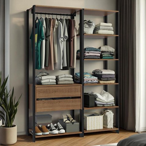 Guarda-roupa Closet Modulado Valencia 2 Gavetas 129cm Rustic/preto Madesa Xa