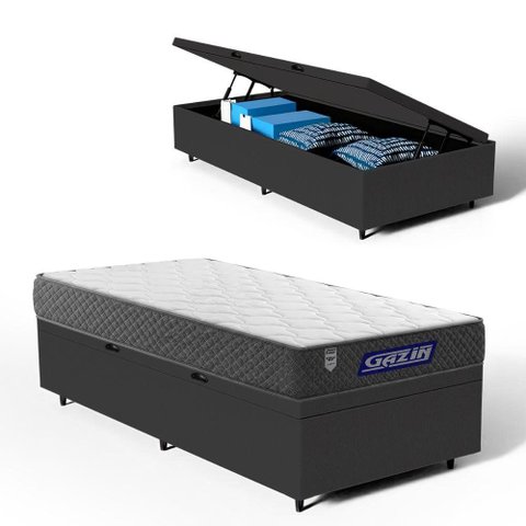 Cama Box Baú com Colchão Gazin de Espuma D28 Double Face Force Up Solteiro 88cm