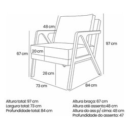 Kit 02 Poltronas Decorativa Laura Linho Base Madeira - SSX Multicoisas Bege Claro - 7