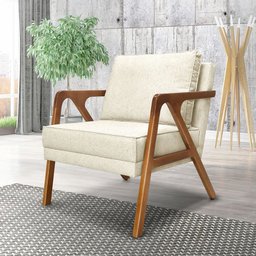 Kit 02 Poltronas Decorativa Laura Linho Base Madeira - SSX Multicoisas Bege Claro - 2