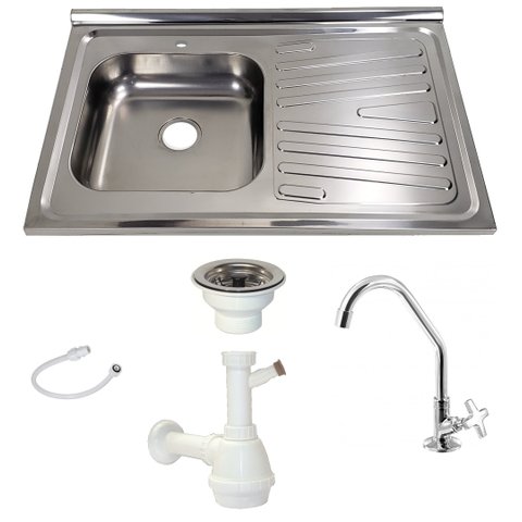 Pia Inox Fabrinox PSD800E 80x52cm, cuba esquerda, kit completo