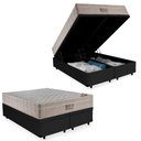 Ver imagem 1 de Cama Box Baú Queen Suede Bipartido+ Colchão Queen Ortobom Airtech Molas SpringPocket 65x158x198 Pret