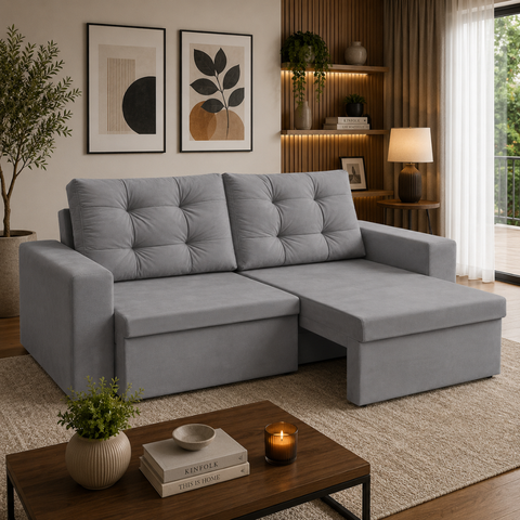 Sofá Retrátil 2 Lugares 1,80m Leda Suede Cinza