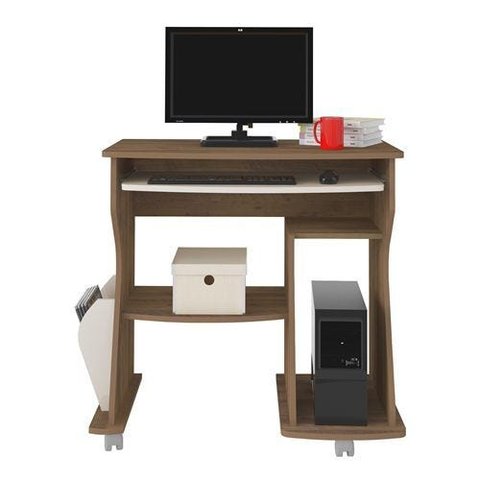 Escrivaninha/ Rack para Computador Artely 160 com Nicho e Prateleira - Pinho com Off White