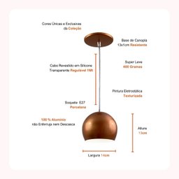 Luminária Pendente Luna Premium Cozinha Sala Quarto Alumínio:rosé - 4