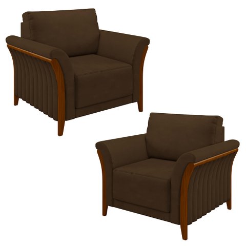 Kit 2 Poltronas Decorativas Sala de Estar 102cm Pés Madeira Roya M22 Veludo Marrom - Mpozenato