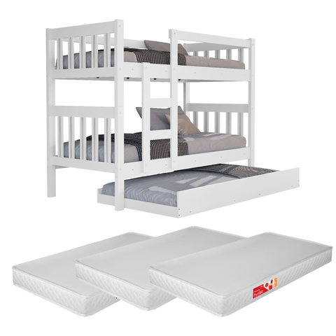 Treliche Solteiro com Cama Auxiliar 100% Mdf Incluso Proteçãoescada e 3 Colchões D20