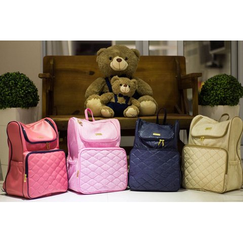Mochila Bolsa Maternidade Impermeável Enxoval Bebê Original Mithi Rosa Escuro