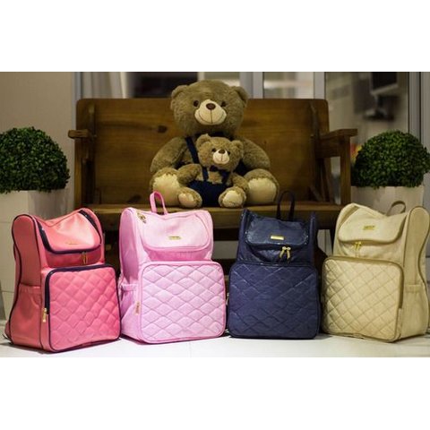 Mochila Bolsa Maternidade Impermeável Enxoval Bebê Original Mithi Rosa Escuro