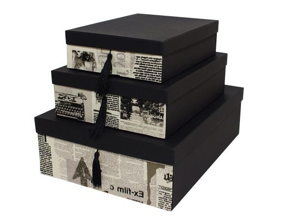 Conjunto de caixas organizadoras com Tecido Frontal e pingente Preto Jornal - 2