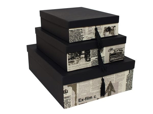 Conjunto de caixas organizadoras com Tecido Frontal e pingente Preto Jornal