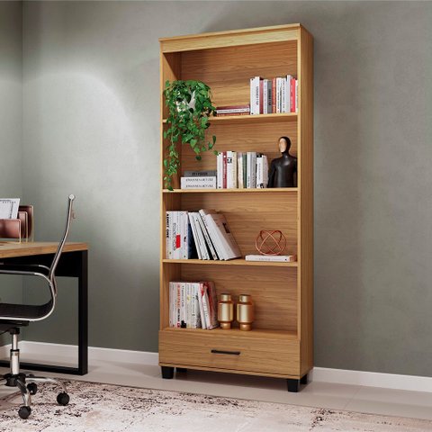 Estante para Livros 1 Gaveta Estilo Industrial C57 em Mdf Freijó Dalla Costa