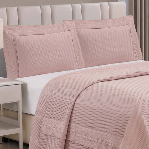 Cobre Leito Queen Majestic Bordado Inglês Micropercal 300 Fios Toque de Algodão 3 Peças - Malva - 10