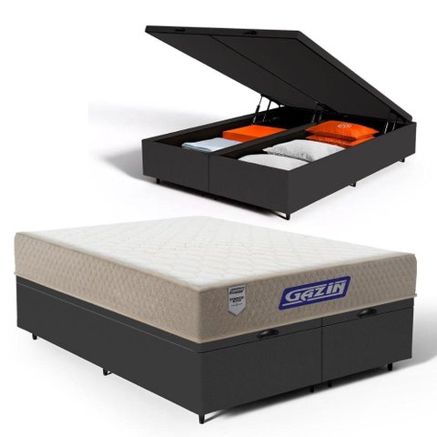 Cama Box Baú com Colchão Gazin de Espuma D28 Double Face Force Plus Queen 158cm