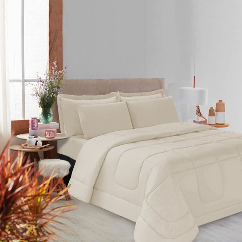 Kit Edredom Soft Casal Queen Toque Suave 3 Peças Bege Casa Dona