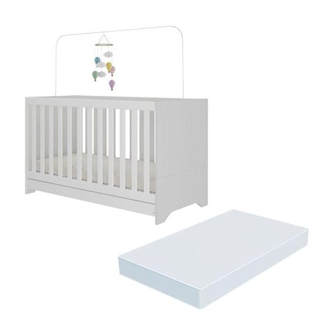 Berço 3 em 1 Vira Cama com Colchão Incluso Elza Multimóveis MP4305 Branco