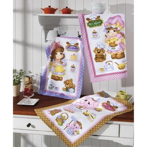 Kit com 3 Panos de Copa Felpudo Prata Estampado - Happy Kitchen