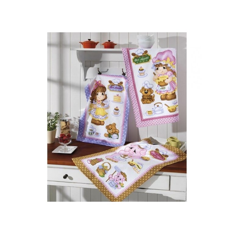 Kit com 3 Panos de Copa Felpudo Prata Estampado - Happy Kitchen