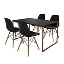 Ver imagem 2 de Mesa Industrial Base Ferro Cobre 137x75 Tampo Preto 4 Cadeiras Eiffel Madeira Assento Preto