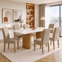 Ver imagem 1 de Conjunto Sala de Jantar 6 Lugares Mesa Isla e Cadeiras Lyra Tampo Vidro/MDF Cinamomo e Off White