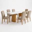 Ver imagem 2 de Conjunto Sala de Jantar 6 Lugares Mesa Isla e Cadeiras Lyra Tampo Vidro/MDF Cinamomo e Off White